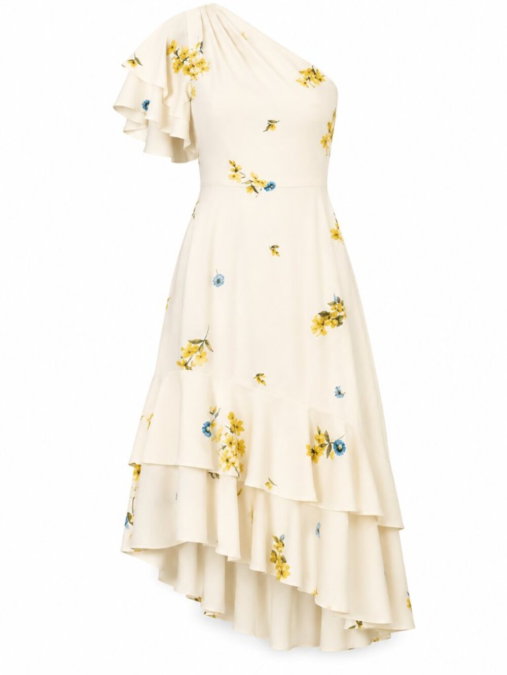 Sugarlips Melba Floral One Shoulder Asymmetrical Dress Curve - Ivory/Yellow/Blue